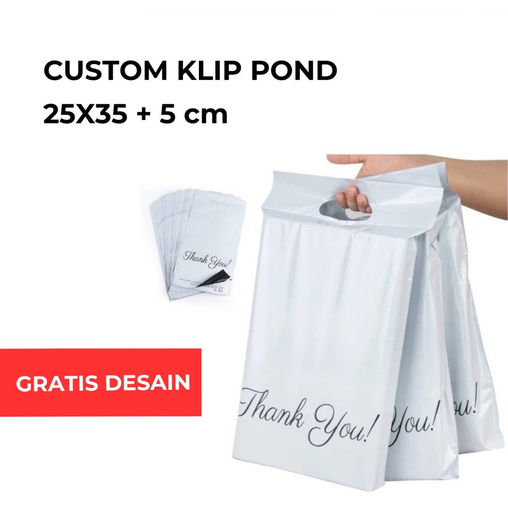 

custom PE klip pond 25*35+ 5 cm putih dan transparan sablon PE lubang