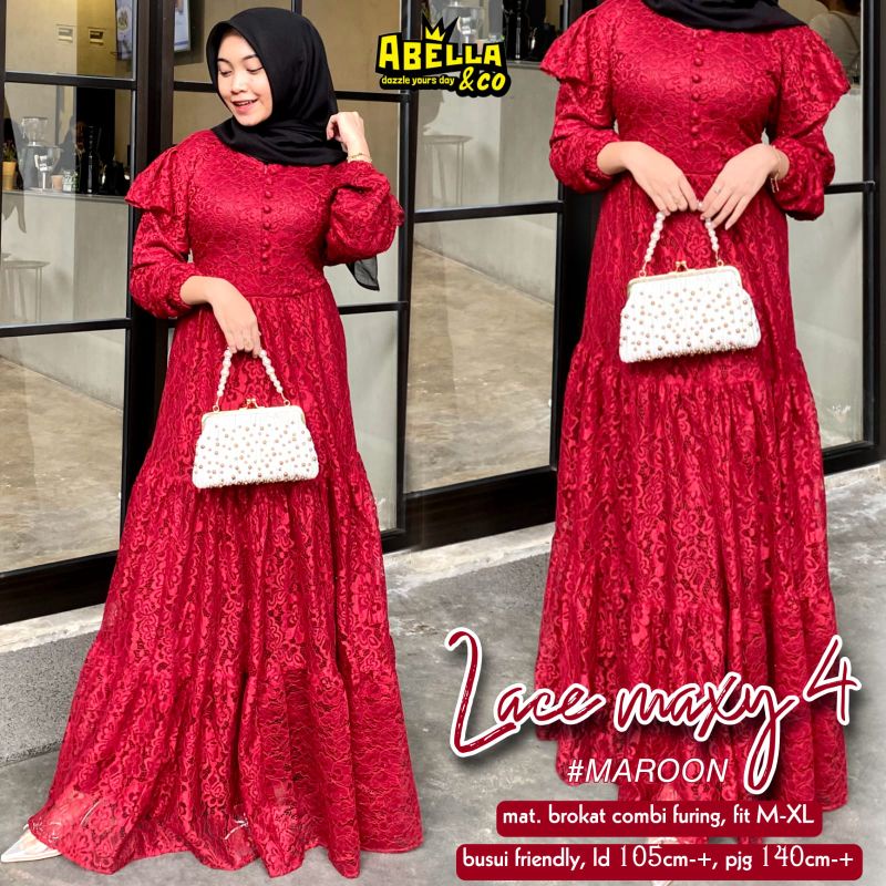 Dress import wanita kekinian katun brokat combi furing lace maxy abella