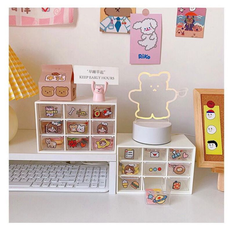 BLUEPINK Rak Mini 9 Laci / Kotak Penyimpanan / Tempat Asesoris Mini 9 Sekat Aesthetic / Kotak Laci P