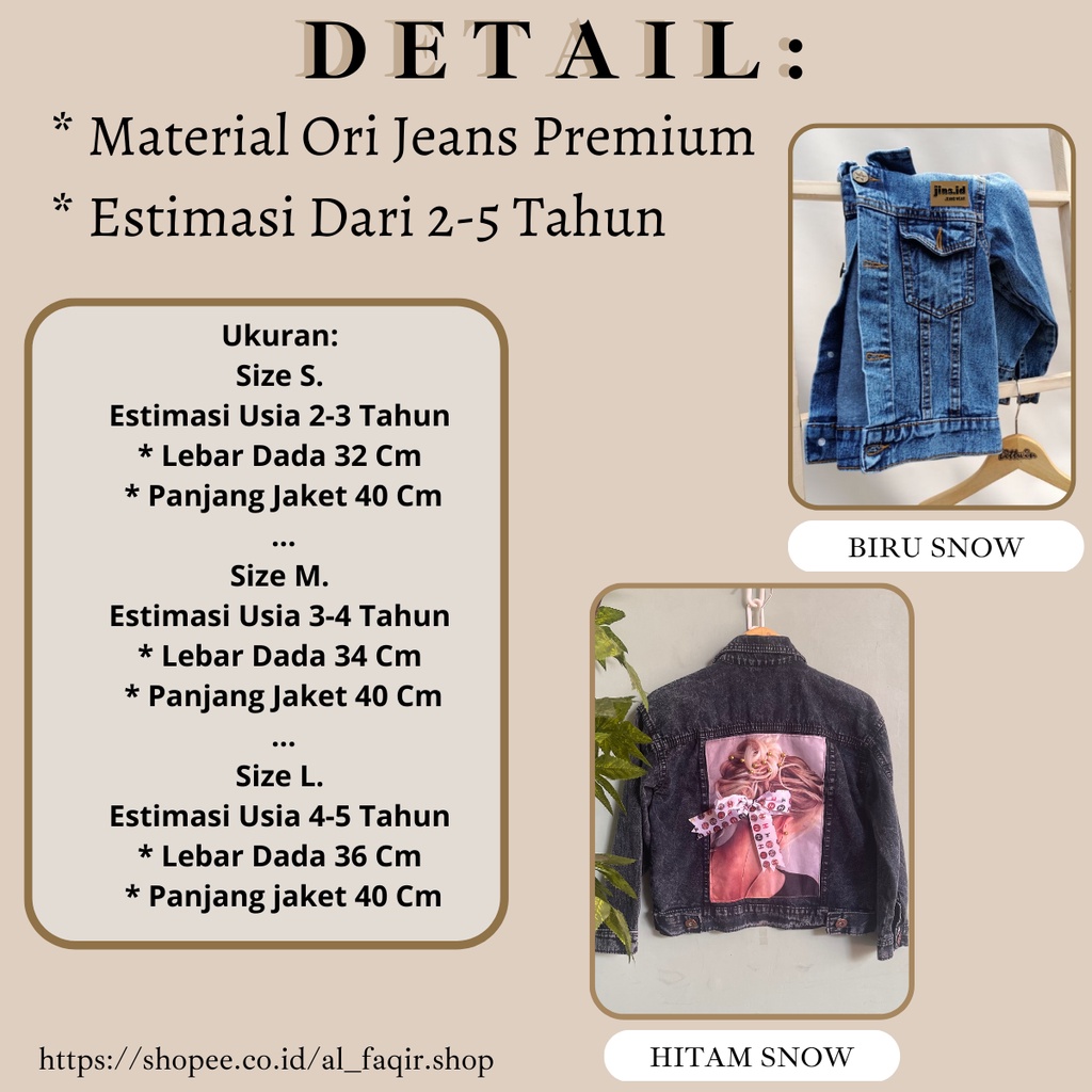 Jaket Jeans Anak Perempuan Pita 2-10 Tahun