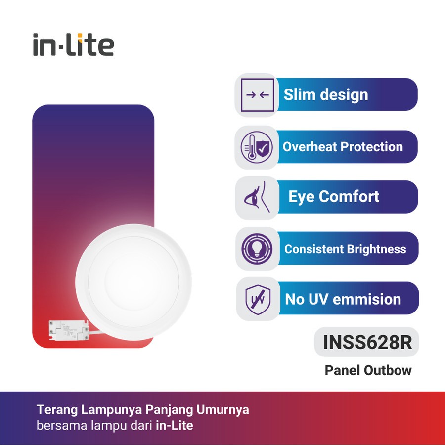 IN-LITE INSS628R LAMPU DOWNLIGHT PANEL LED OUTBOW BULAT BERGARANSI