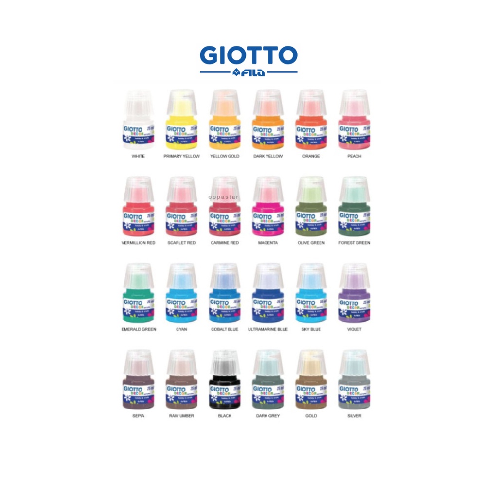 

Giotto Decor Acrylic Matt @25ml | Cat Acrylic Warna Warni | Cat Air Lukis 1 Set Lengkap | 5381xx