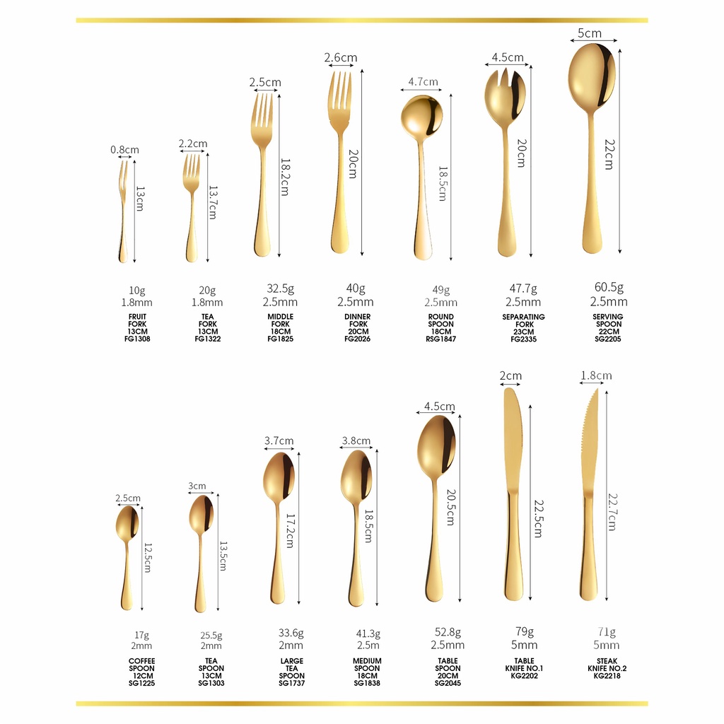 CROWN Sendok Garpu Pisau Kecil Teh Alat Makan Sujeo Korea Spoon Fork Knife Tebal Stainless Emas Tebal Gold Korea Premium Food Grade