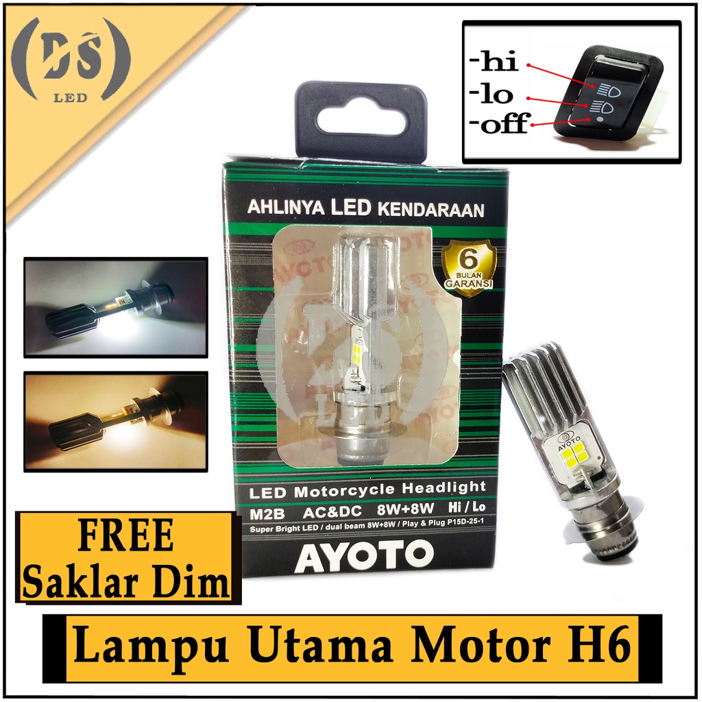 Lampu Led Motor Beat AYOTO PUTIH/ Lampu Led Depan H6 AYOTO sinar PUTIH AC/DC untuk Motor Bebek-Matic