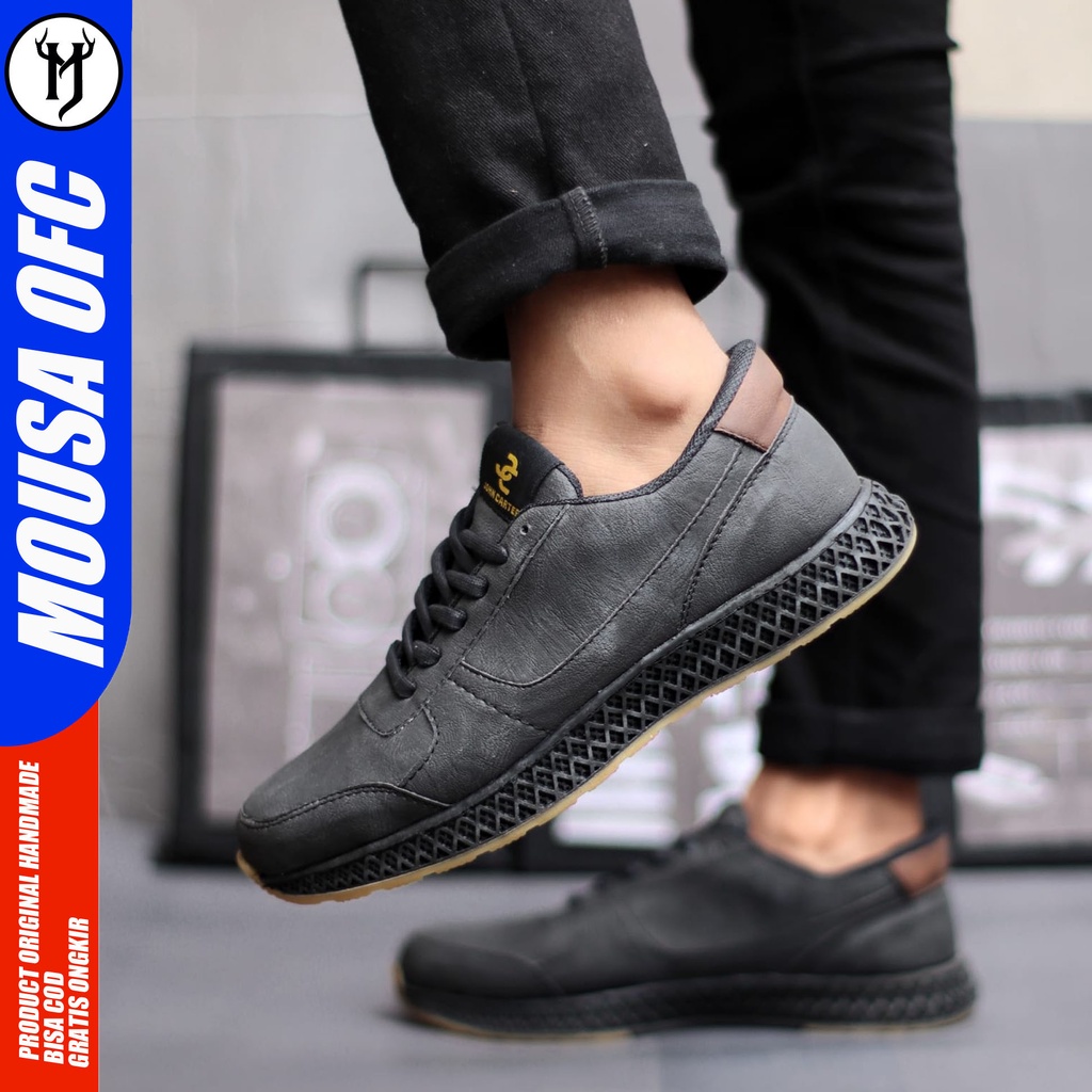 Sepatu Formal Kasual Sneakers Pria Hitam Kulit Syntetic Mousa Harbi