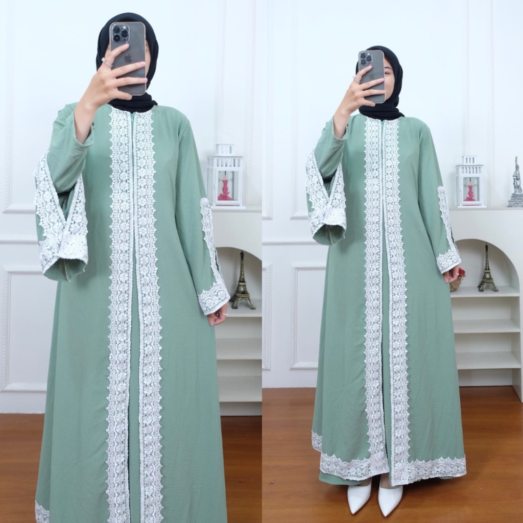 Gamis Abaya - Corla dress Abaya - Abaya Crinkle Mix Renda Jumbo