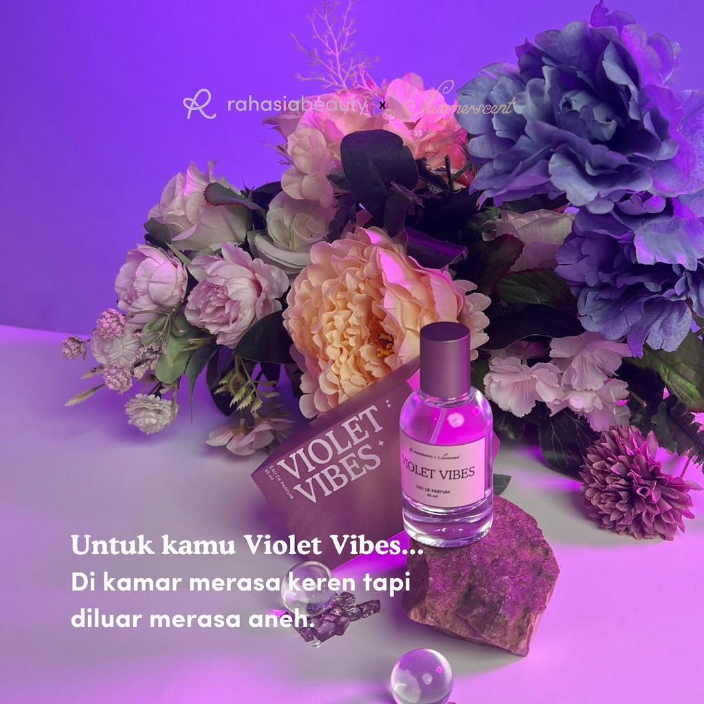 Summerscent Rahasia Beauty Eau De Perfume Parfume Parfum EDP Wanita Cewek Girly Segar Wangi Bunga Floral Tahan Lama Halal Rose Riot Violet Vibes Jasmine Joy 35ml