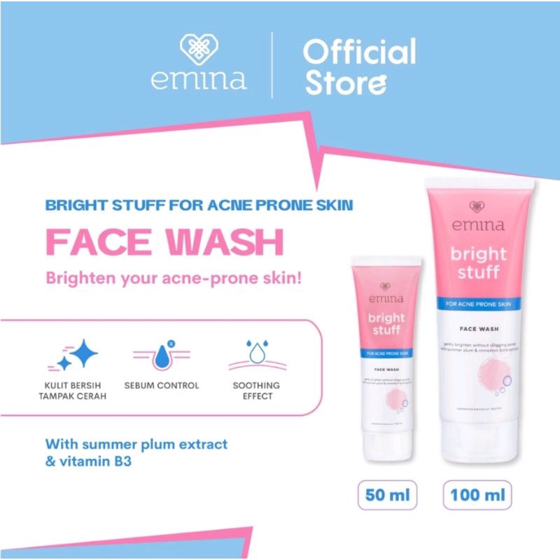 Emina Bright Stuff For Acne Prone Skin Face Wash 50ml / 100ml (100% Original)