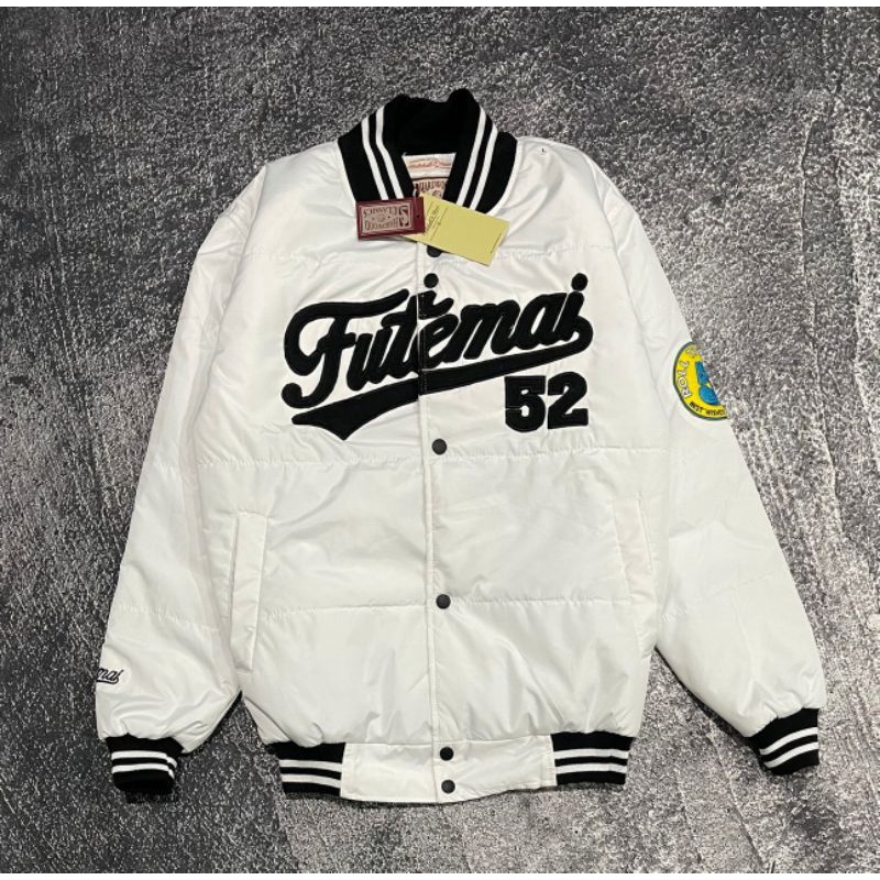 JAKET BOMBER VARSITY FITERMAI MITCHELL&amp; NESS BORDIR FULL TAG LABEL CASUAL HYPE