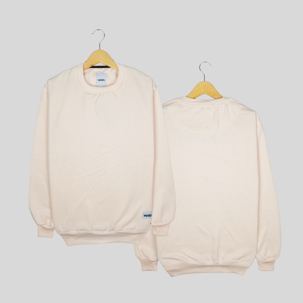 Crewneck Sweater Pria Polos Warna Cream Basic Sweter Cowok WNTRN Oversize Cewek Cowo Unisex Couple Pasangan