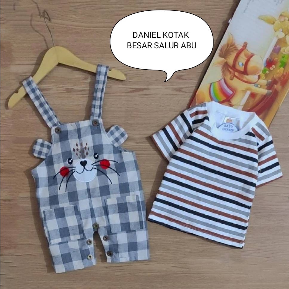 Setelan Overall Anak Bayi Laki-laki Motif Daniel Kotak Estimasi Usia 3-12 Bulan