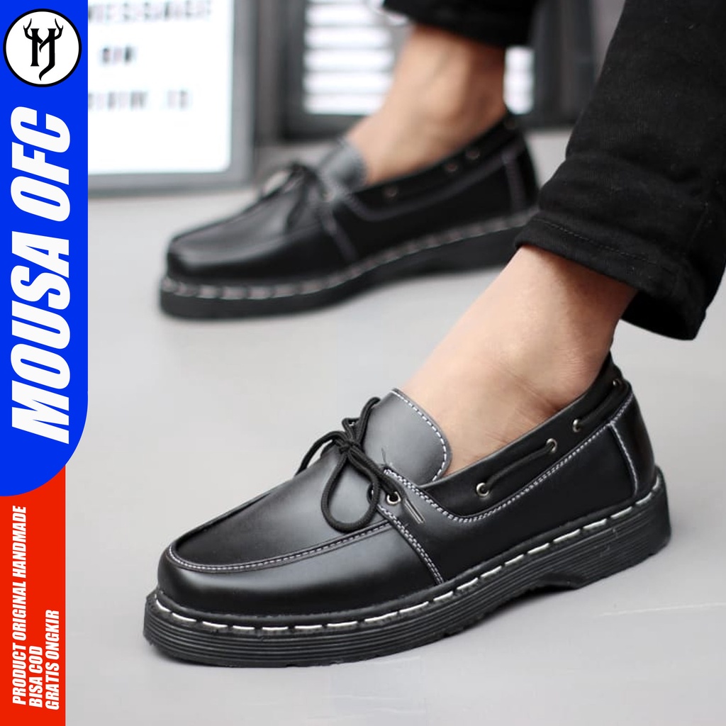 Sepatu Pantofel Formal Loafers Docmart low Boots Kerja Hitam Pria Mousa Dama