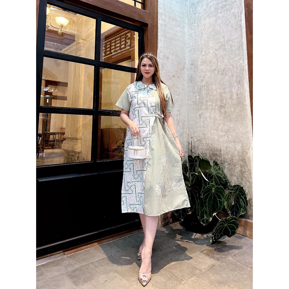 Daster Lengan Pendek Casual MIdi Fendiii Dress Midi Busui Resleting Depan