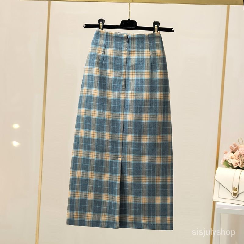 [✅BISA COD] #Sisjuly# Rok setengah badan kotak-kotak baru wanita rok pinggang tinggi retro panjang s