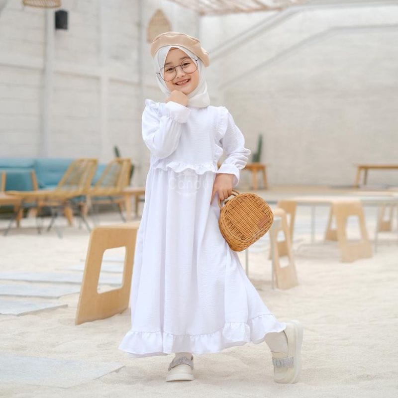 Gamis anak perempuan Naura/gamis anak aiflow/gamis anak usia tanggung/gamis putih/gamis manasik