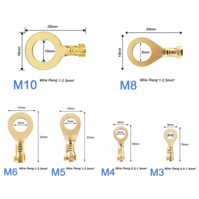 M6 Stud Skun Ring Tembaga Terminal 6mm Bulat screw Baut Kabel cable 5pcs