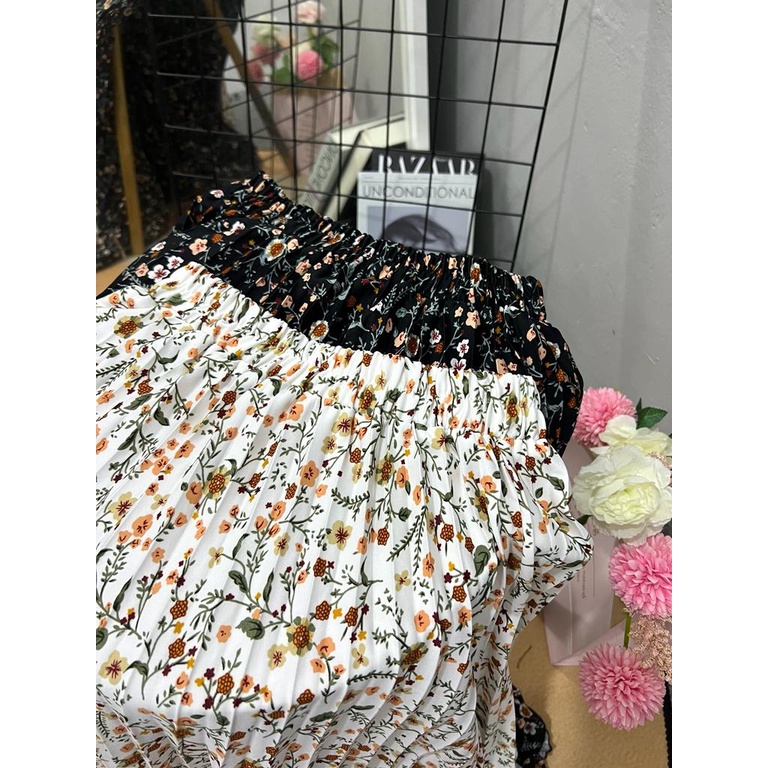 Cherry_ pleated skirt rempel flower | rok plisket rempel motif bunga | rok panjang wanita