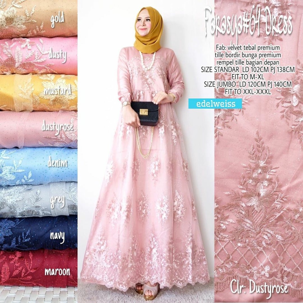 Gamis Muslimah Terbaru Farasya #64 Dress Bahan Velvet Premium Gamis Brukat Jumbo Gamis Lebaran Terbaru Dress Muslimah Gaun Pesta Gamis Seragam Pernikahan Outfit Bridesmaid Dress Muslim Jumbo xxxl Ld 130cm Wedding Dress Resepsi Gaun Warna Putih