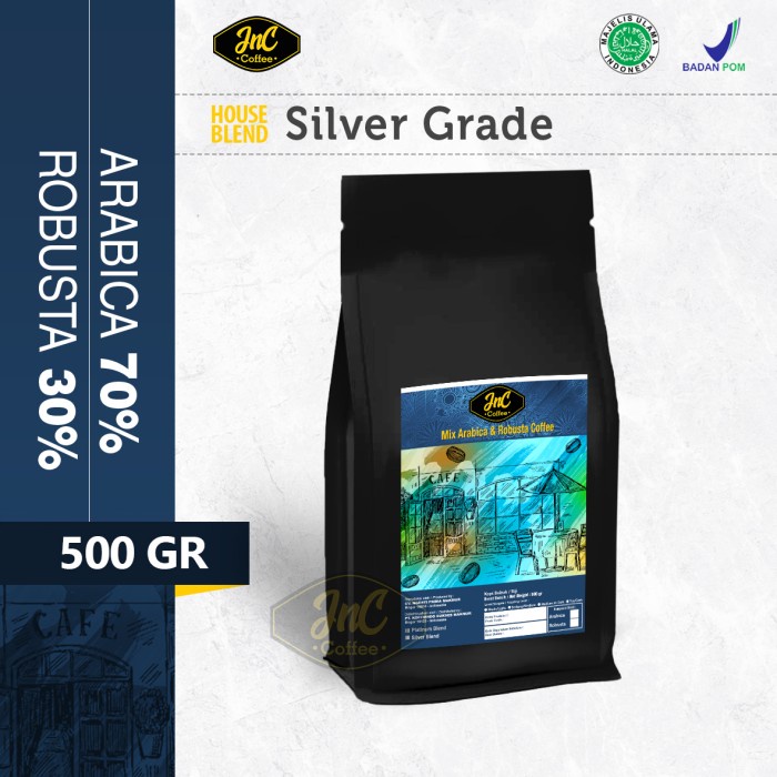 

JnC House Blend Silver 70% Biji Kopi Arabika 30 % Robusta 500 Gr - Kopi Sangrai