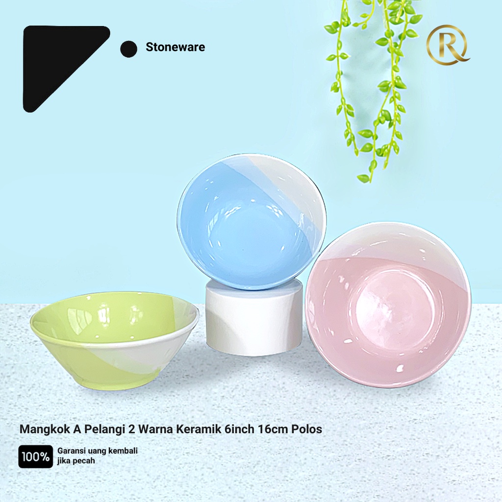 Mangkok A Pelangi 2 Warna Stoneware Keramik 6inch 16cm Polos