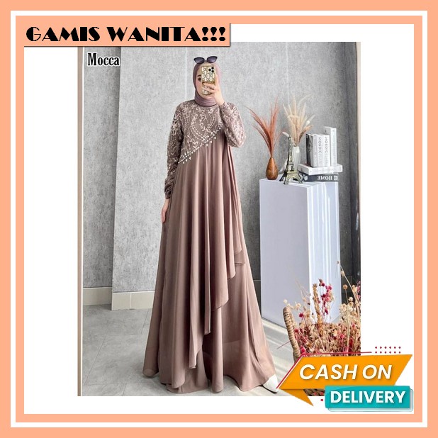 Gamis Renda Ceruty Babydoll Terbaru 2022 Salsa Dress Aksen Layer Gamis Putih Mewah / Gamis Ceruty Ju