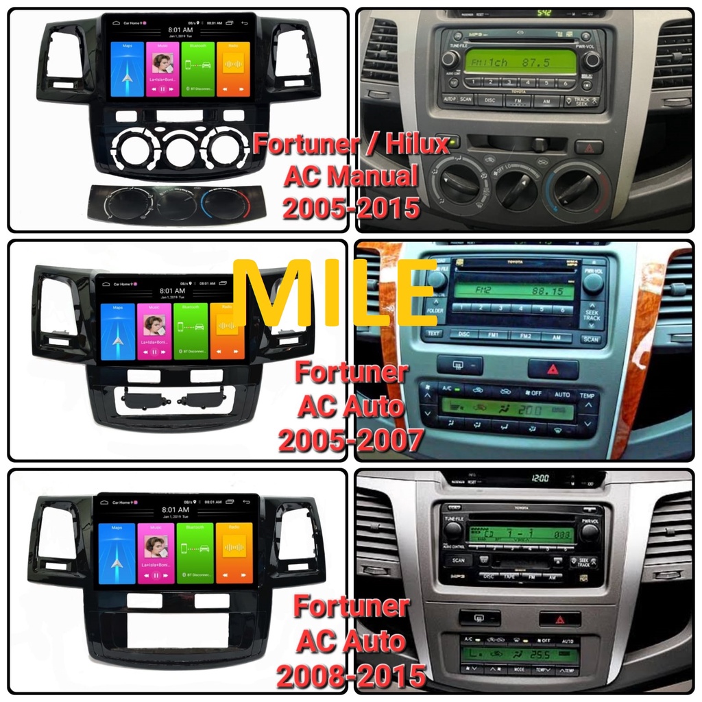 frame headunit android 9inch toyota hilux / fortuner 2005 - 2015