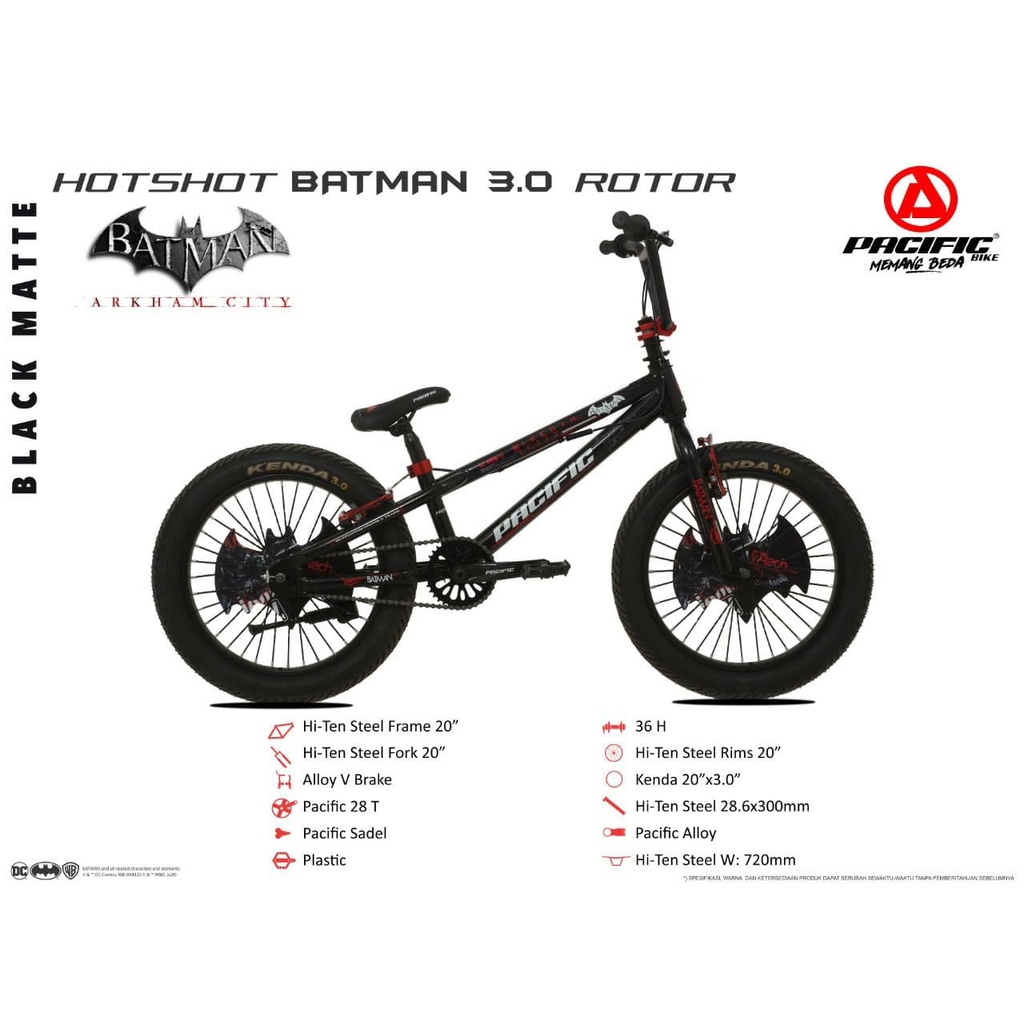SEPEDA ANAK COWOK REMAJA BMX 20 INCH PACIFIC HOTSHOT BATMAN 3.0 ROTOR
