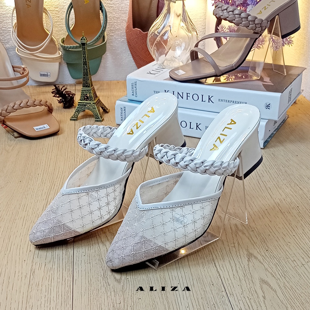 ALIZA SANDAL HEELS WANITA CHUNKY 5 CM JALA RAJUT TERBARU