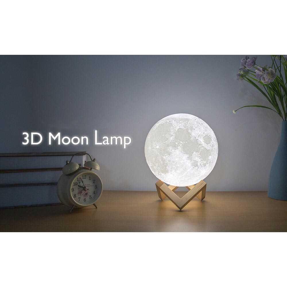 Lampu Tidur Bulan 3D Printed Moon Night Light Lamp 3 Color 1W 15 CM - OU6069 - White