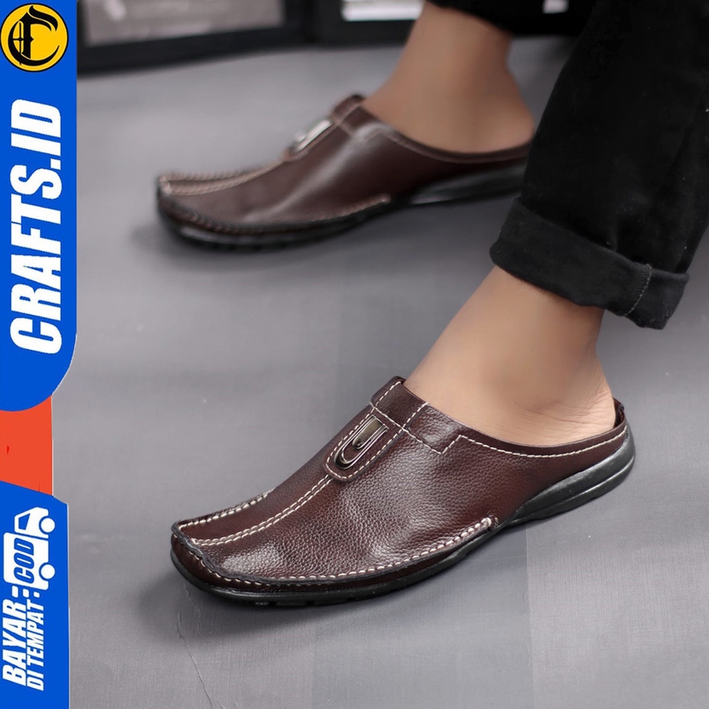 Sepatu Sendal Butong Casual Kulit Asli Pria Crafts Coni