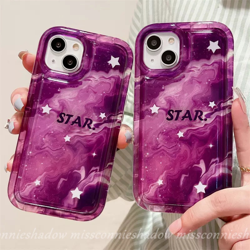 Case Kompatibel Untuk iPhone XR 11 Pro MAX 7Plus 8Plus 14 13 12 Pro MAX 6 6S 7 8 Plus X XS MAX Shockproof Fashion Marble Gradient Starry Sky Star Airbag Lembut TPU Penutup Belakang Anti Jatuh