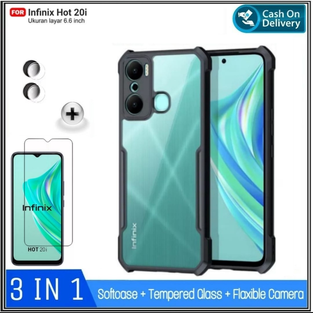 Case Infinix Hot 20i Soft Hard Casing Cover + Camera + Tempered Glass