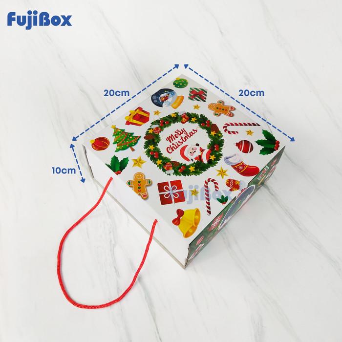 (10 PCS ) BOX KUE PACKAGING NATAL HANDLE TALI 20 X 20 X 10