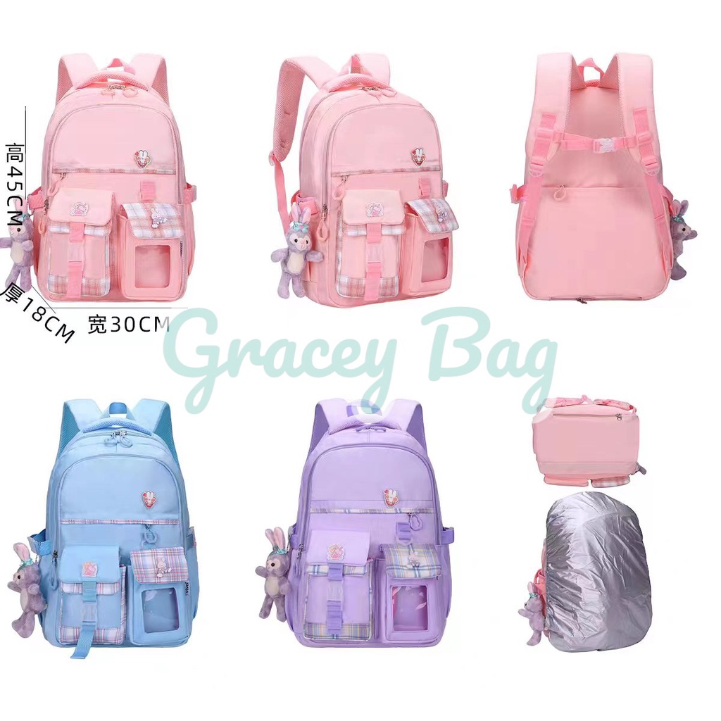 GB-8033 Tas Ransel Sekolah Anak Perempuan Import Free Pin, Boneka, Rain cover