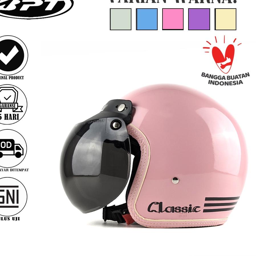 Termurah  BPT Helmet Helm Bogo List Kulit Pink Dewasa Wanita Cewek Hijab Jumbo Ukuran L XL XXL Free 