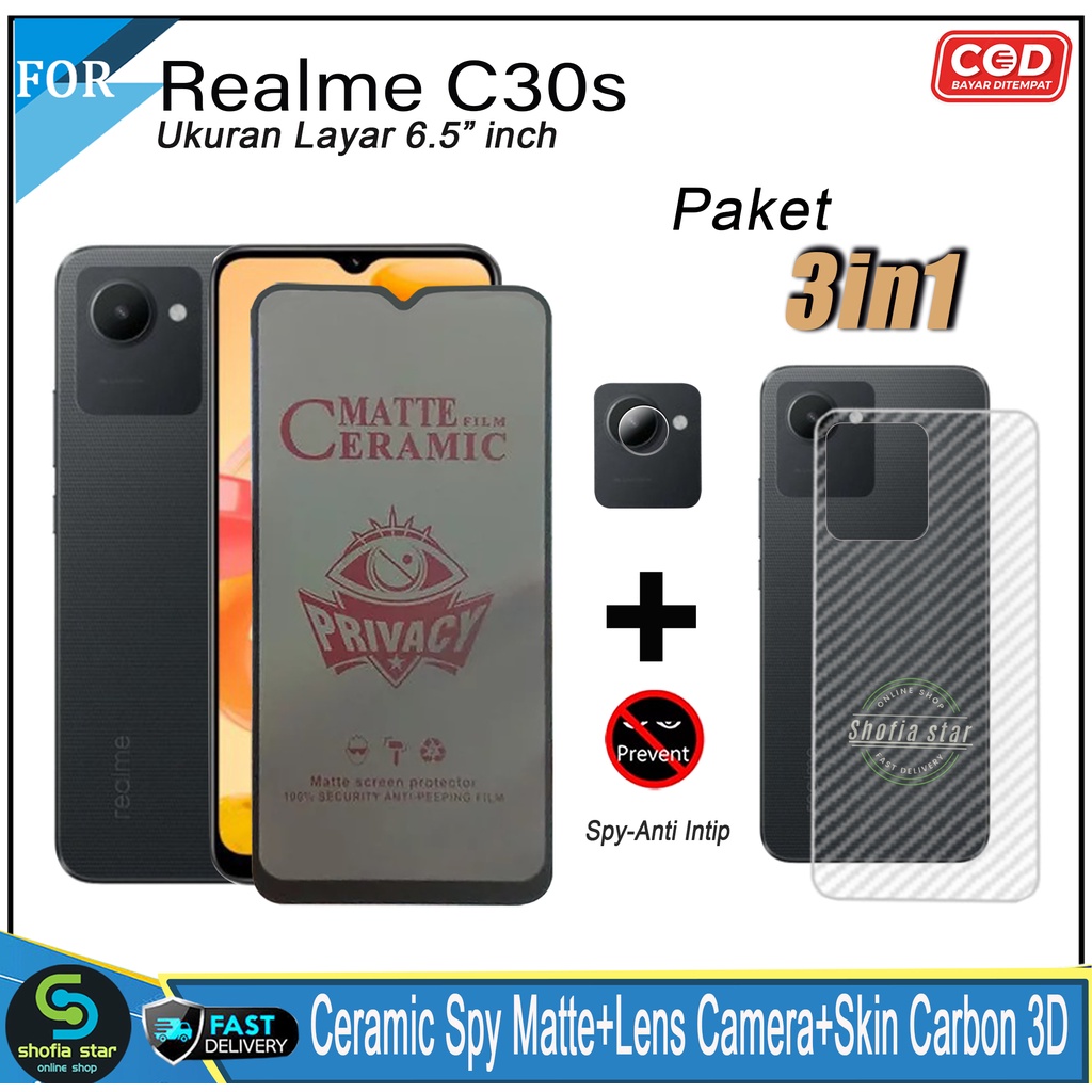 Promo 3in1 Tempered Glass Privacy Matte Realme C30S C11 C11 2021 C15 C3 Anti Gores Anti Spy Full Layar