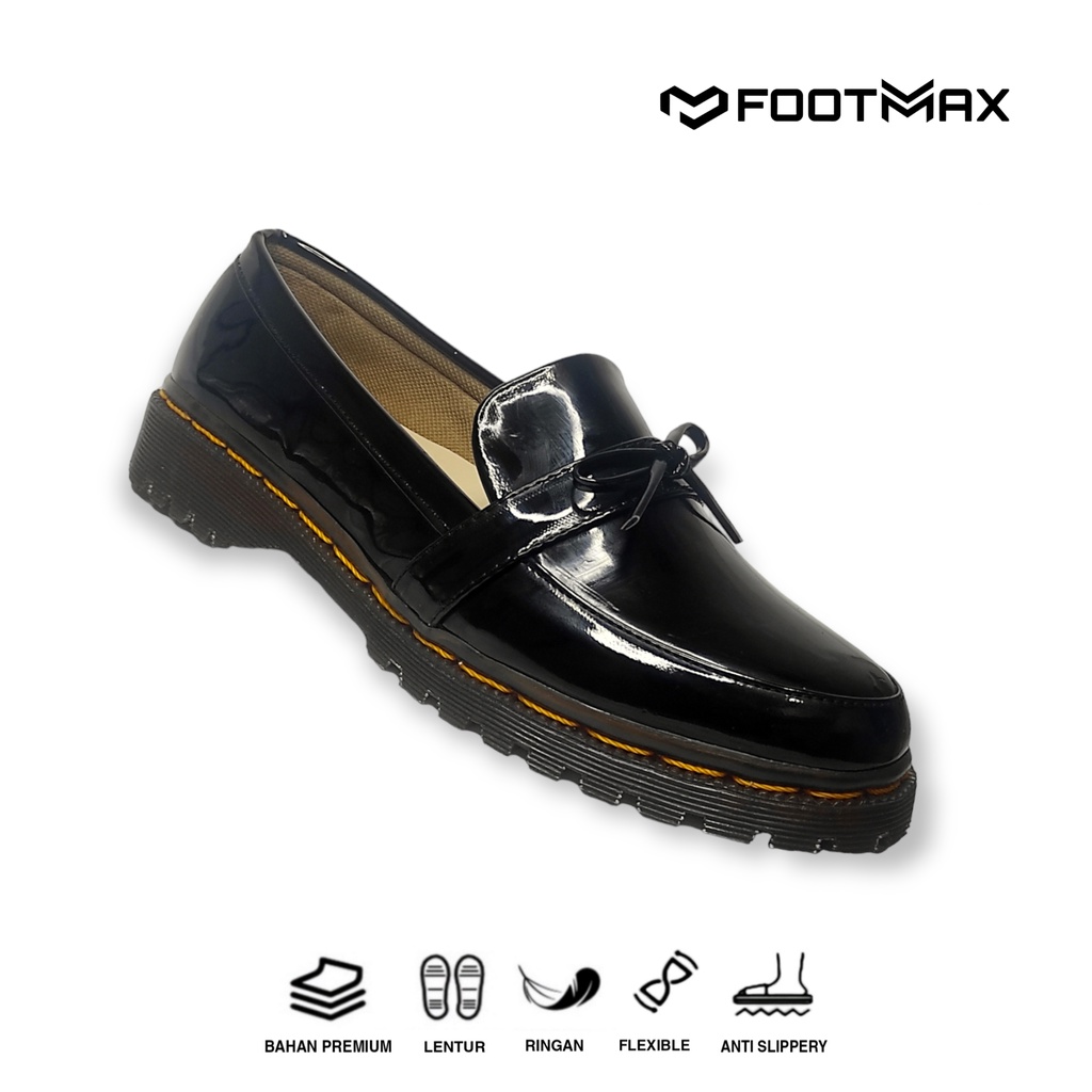 Sepatu Docmart Wanita Hitam Kilap Sepatu Wanita Loafer Slip On Sepatu Kerja Wanita Casual Formal Termurah