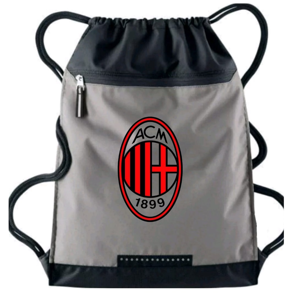 Tas Serut pria stringbag selempang olahraga Logo AC Milan | Liga Italia | tas travel serut Waterproof resleting