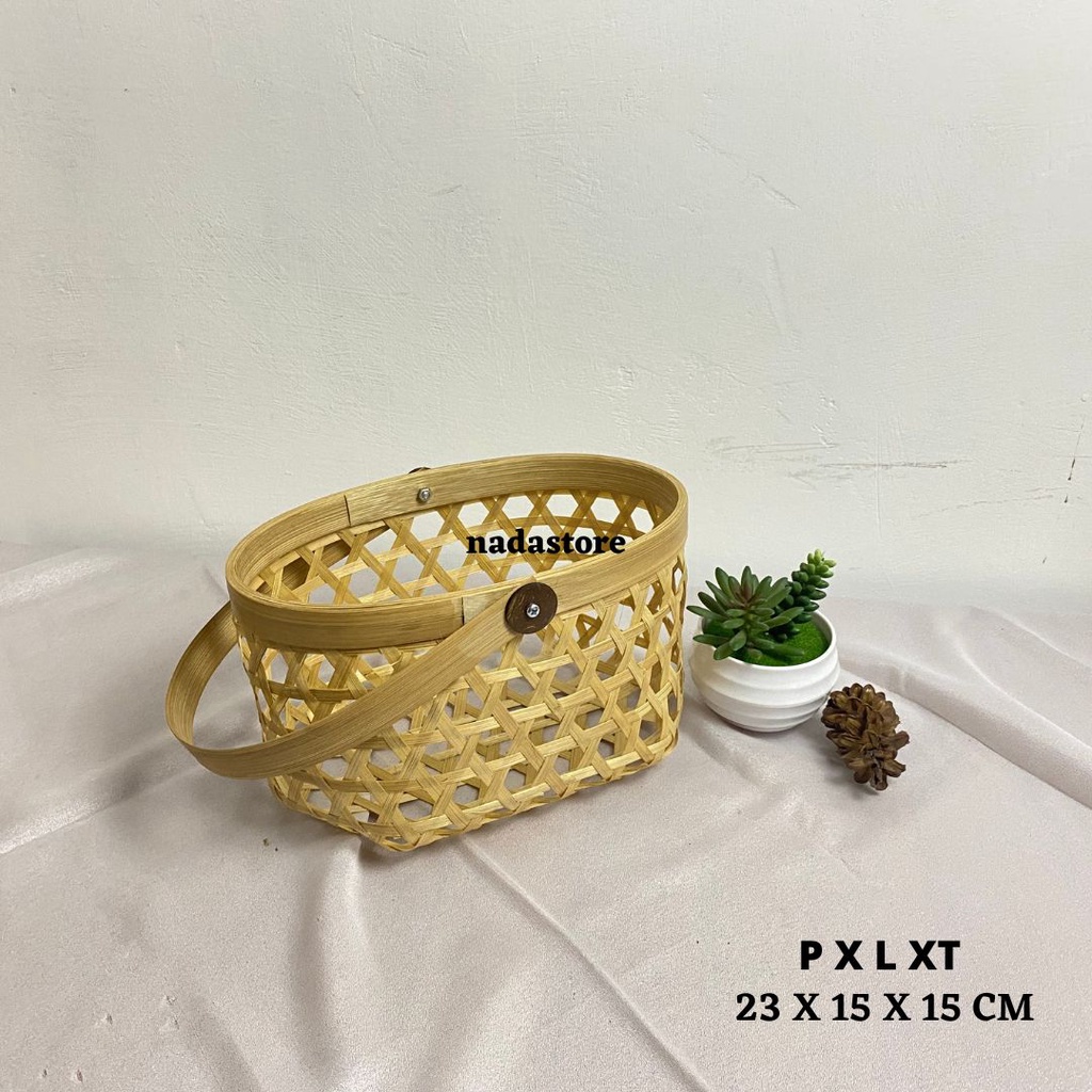 Keranjang Bamboo Hampers Bulat Oval Hexagonal Hantaran Pernikahan Buah Buahan, Tas bambu hampers