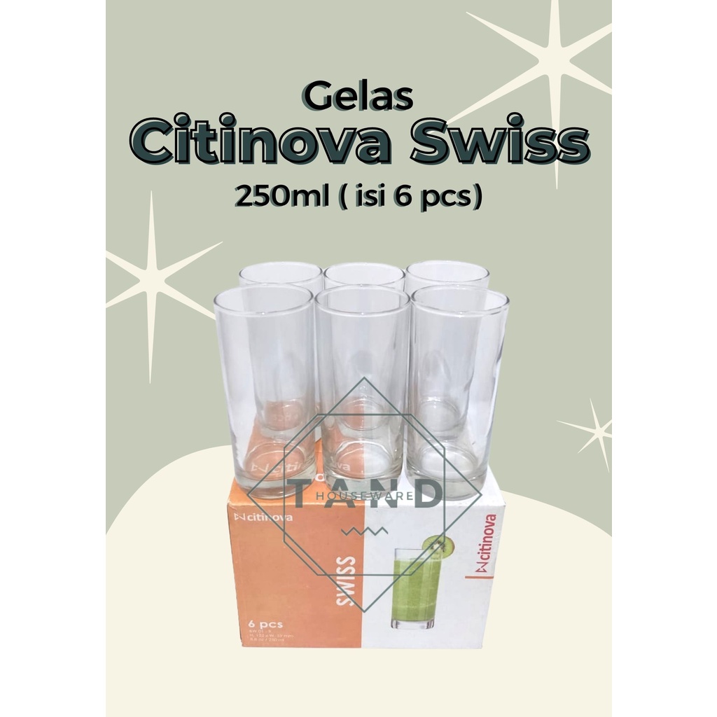GELAS KACA JUICE JUS UNIK CITINOVA SWISS SET ISI 6 PCS