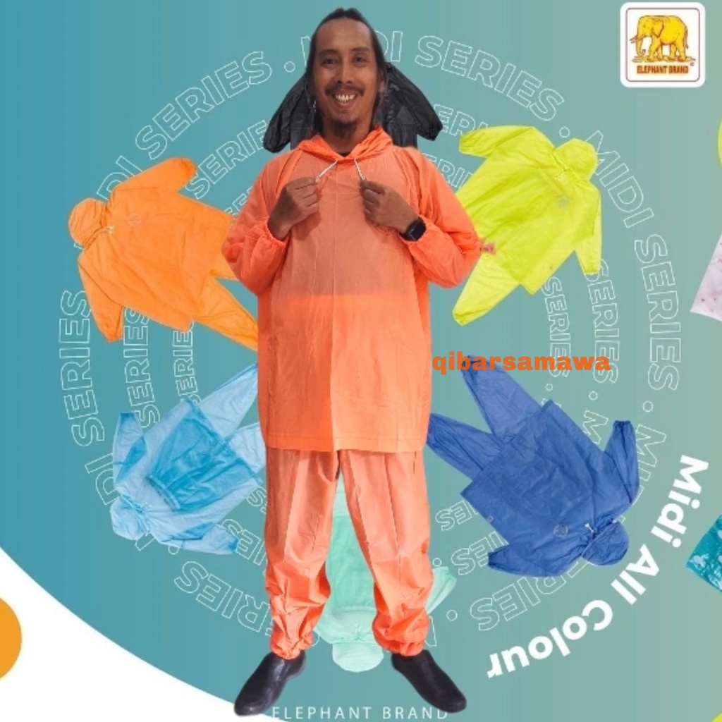 Elephant Brand Jas Hujan Midi Setelan Poncho Lengan + Celana Dewasa