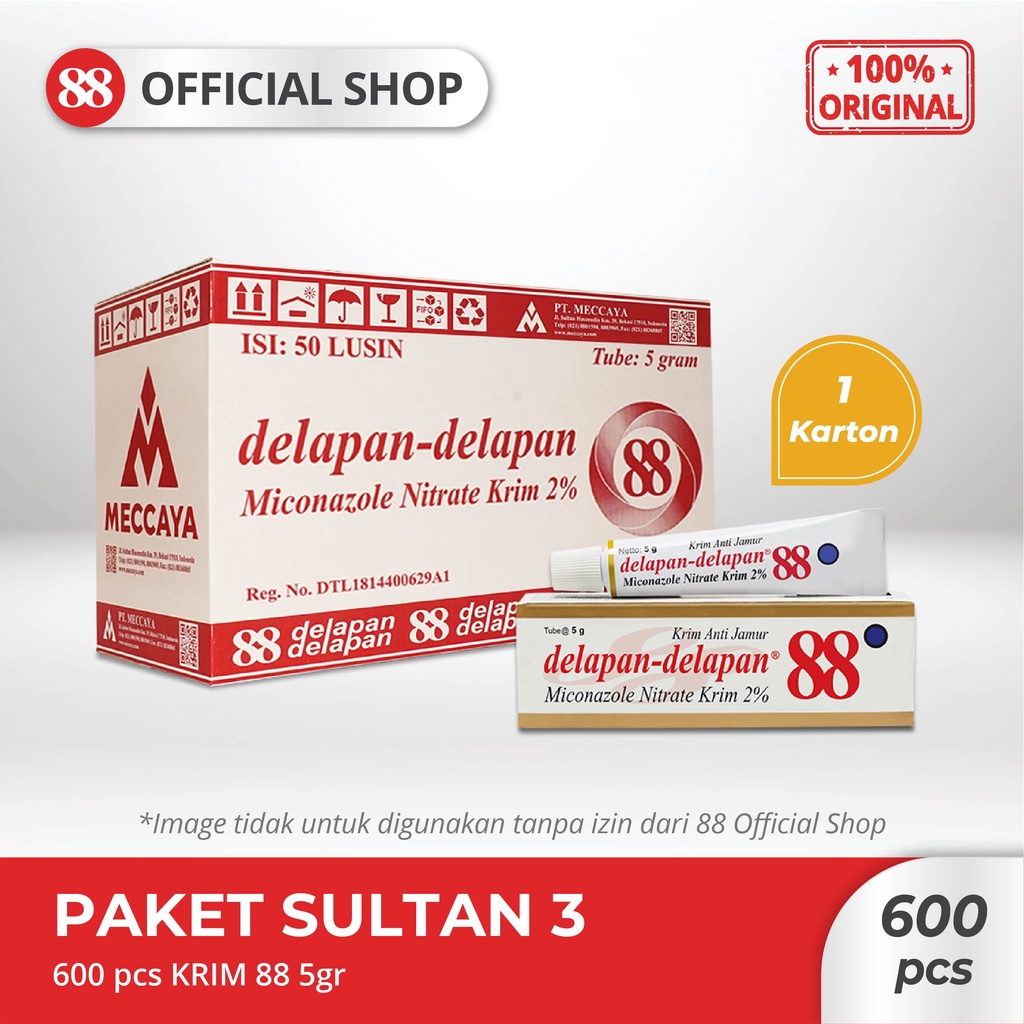 KRIM 88 ANTI JAMUR 5g 600 pcs | Krim Anti Infeksi & Gatal Jamur Miconazole Nitrate 2% | Cepat Meresa