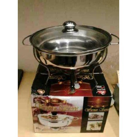 Warmer Stove Bulat Polos Tutup Kaca M-023 Kompor Baskom Tempat Memanaskan Sayur Soup Prasmanan Saji Stainless Steel