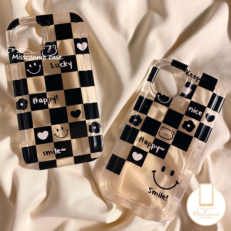 Casing Redmi Note11 Note9 Note10 8 10s 11 11s Note10s Redmi 12C 10C 9 10 A1 9A 9T 10A 9C NFC POCO F4 Ins Kotak-Kotak Lucu Smiley Couples Airbag Shockproof Anti Jatuh Lembut Tpu Cover