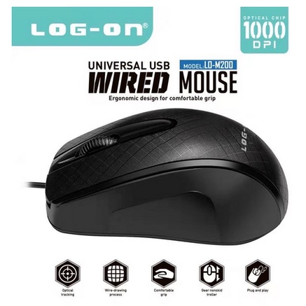 ITSTORE LOG ON MOUSE WIRED USB LO-M200/OPTICAL MOUSE KABEL 1000DPI