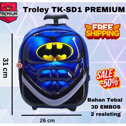 NEW ~ COD ~ Tas TROLEY Sekolah  2 Ruang TK Superman Batman Bumblebee Captain IRON MAN Tas Kilap 2 resleting