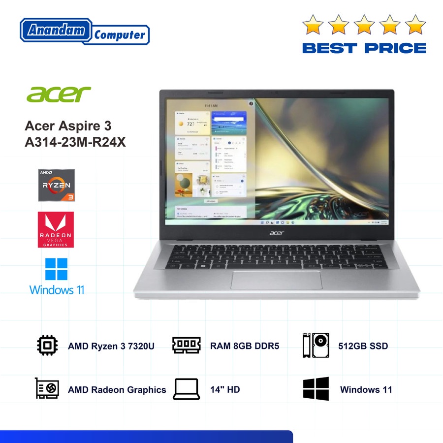 Acer Aspire 3 A314-23M-R24X Ryzen 3 7320U 8GB SSD 512GB W11 + OHS