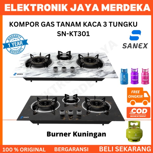 Kompor gas 3 tungku sanex KT 301 / kompor gas sanex KT 301/kompor gas sanex kaca tanam