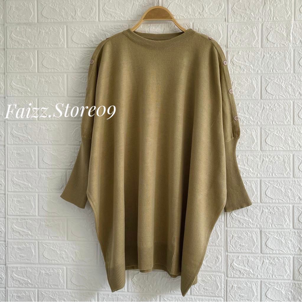 ICHA ATASAN RAJUT OVERSIZE DRESS KALONG RAJUT WANITA MOTIF KANCING DI BAHU TANGAN 3/4 WANITA