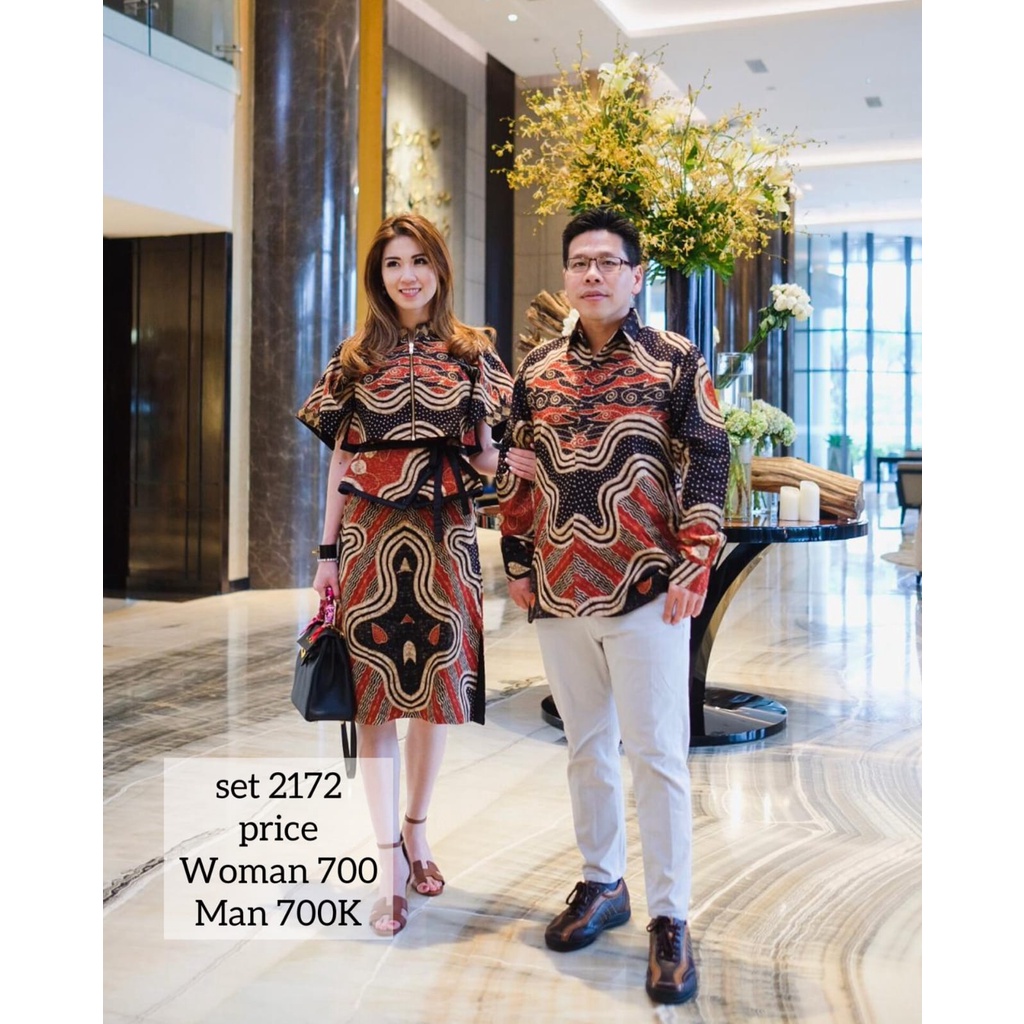 Violin Batik Dress Dobby Obi + Blazer Crop Merah Hitam 2172 - SALE